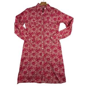 Kayce Hughes Long Sleeve Red Floral Button Up Dress